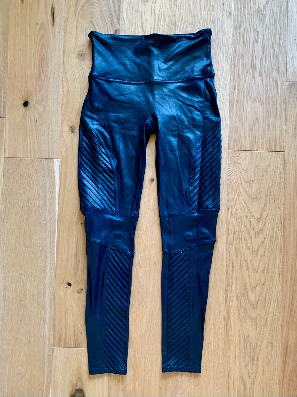 SPANX Black High-Waist Moto-Panel Leggings